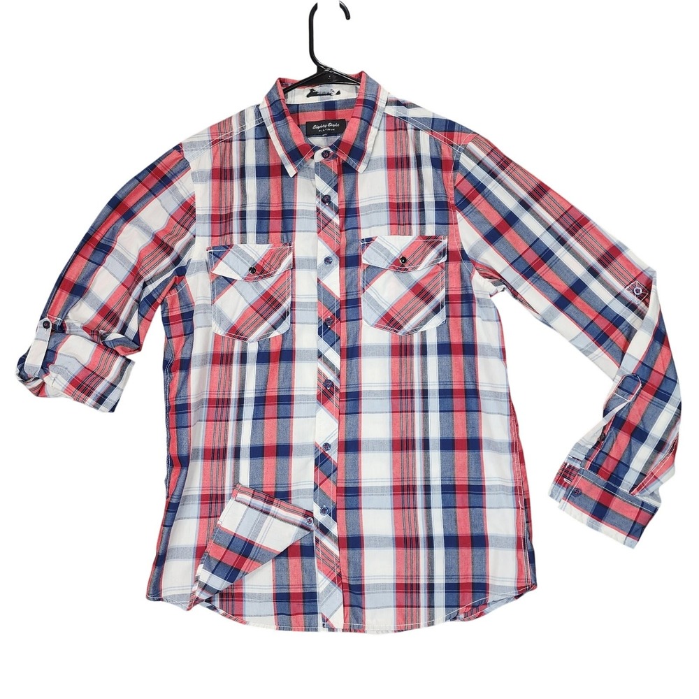 Eighty‎ Eight Platinum M Button Up Shirt Men Plaid Red White Blue Western Cowboy